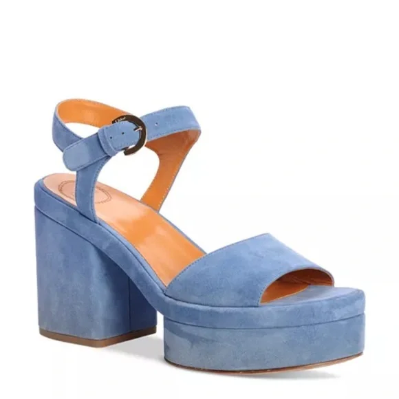Chloé Odina Blue High Heel Platform Sandals, Size 38 NEW +2 DustBags